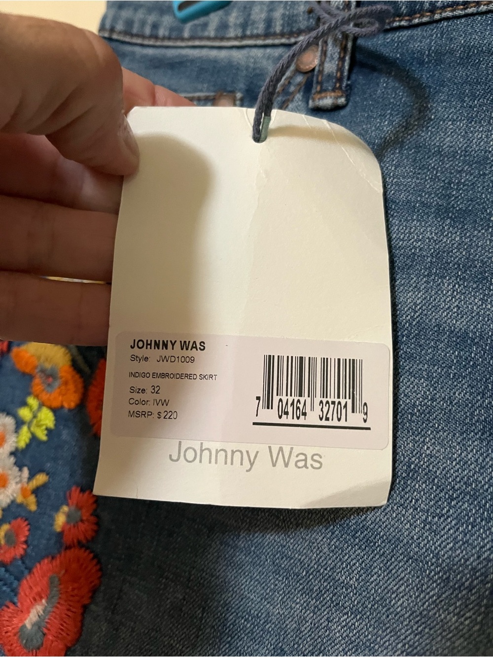 NWT Johnny Was Indigo Embroidered Denim Skirt Size 32 MSRP $220 - Picture 10 of 14